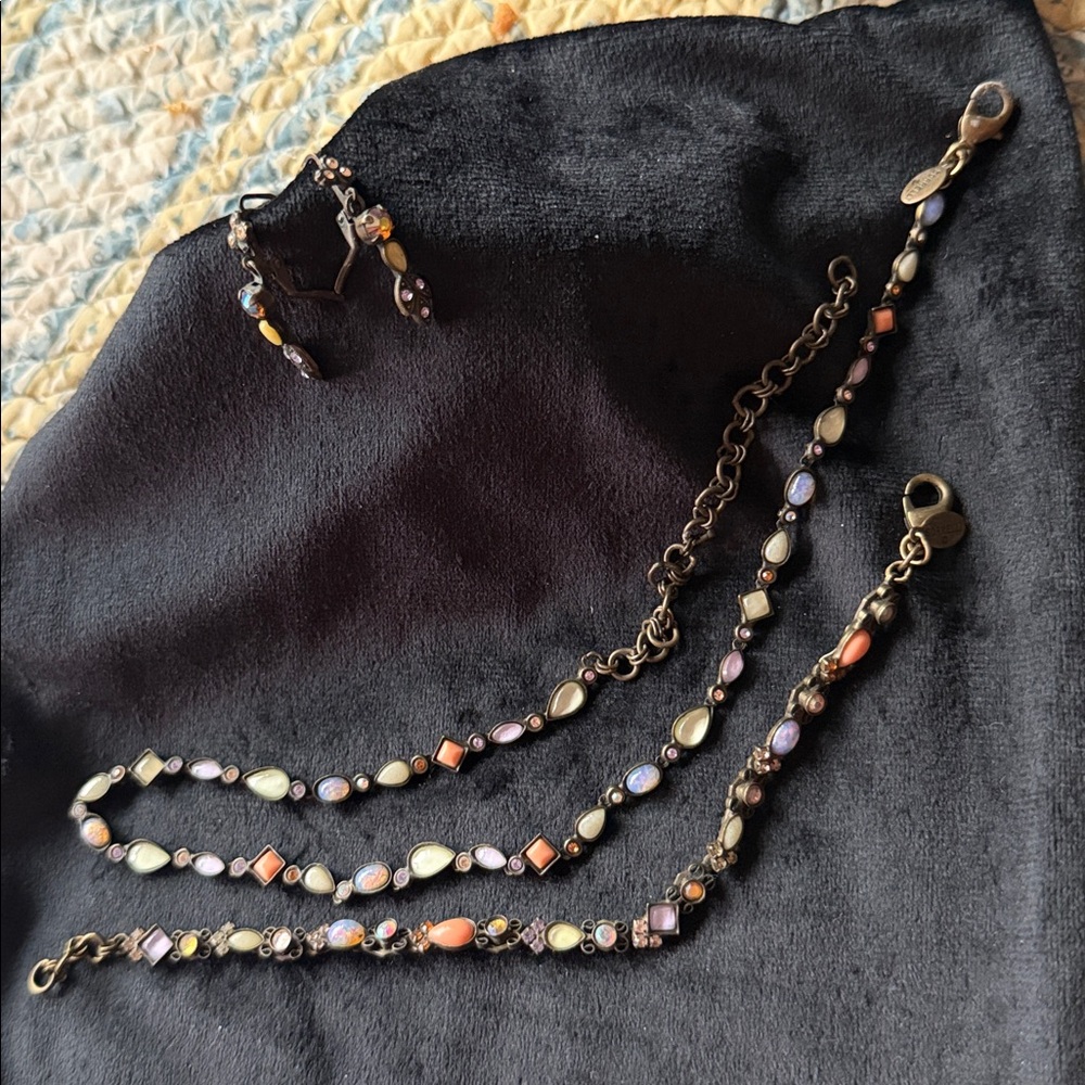 Sorrelli 3 piece set of Pastel Crystals and stones set in brass.